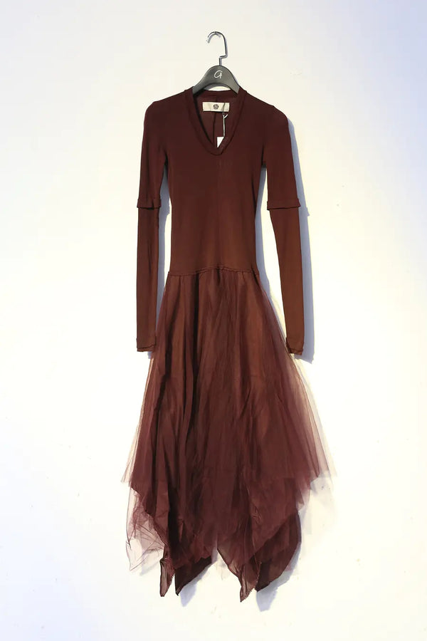 Marc Le Bihan Fake Two-piece Dress Series Three-layer Gauze Silk Skin-friendly Hand-made Plant Dyeing Daily MLB-2832-JIUHONG Wine Red